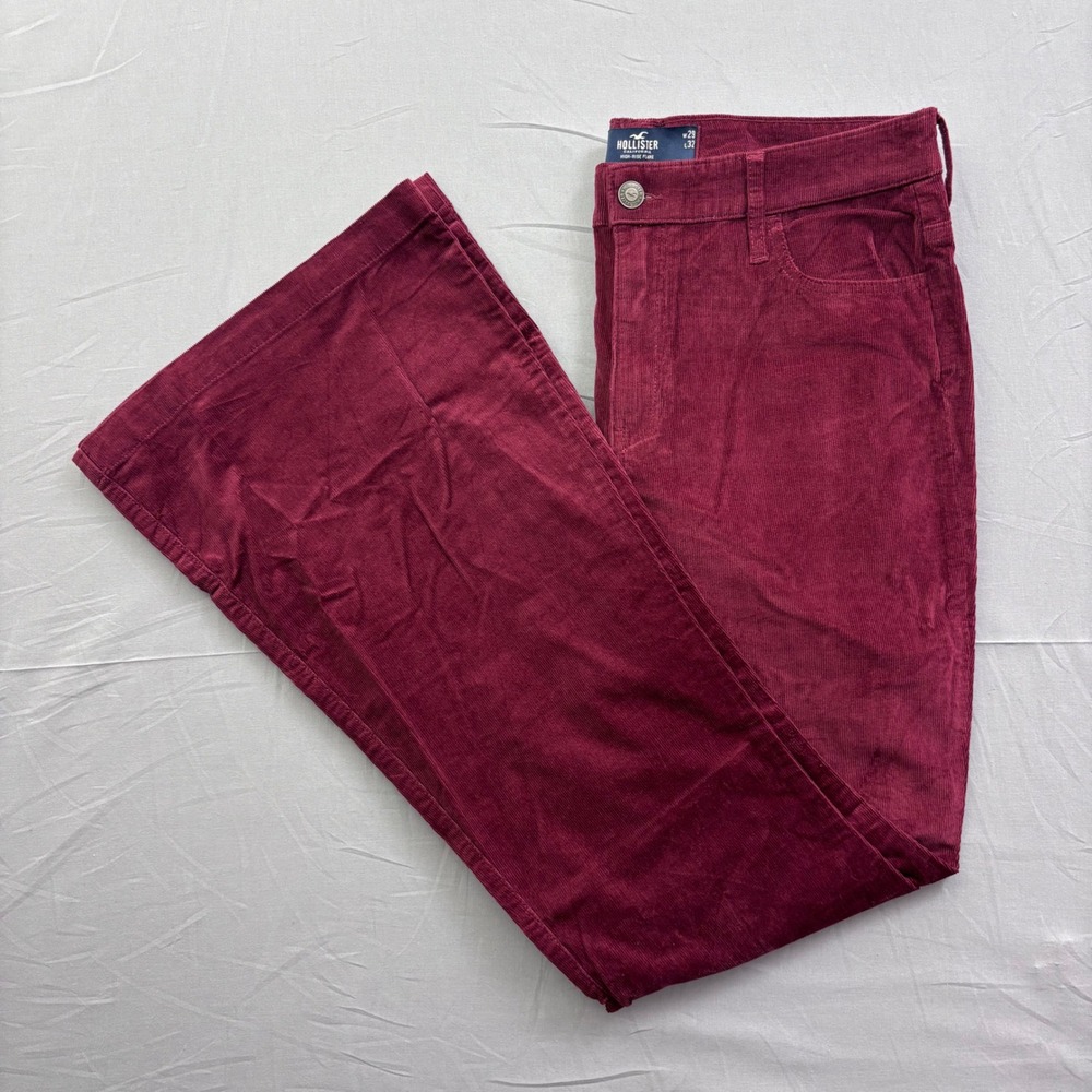 Hollister High-Rise Flare Corduroy Pants Burgundy Red Wine W29 L32 Size